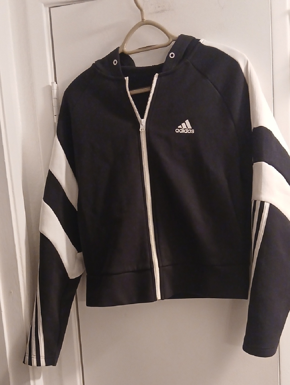 Adidas Black and White Hooded Zip Sweat Jacket